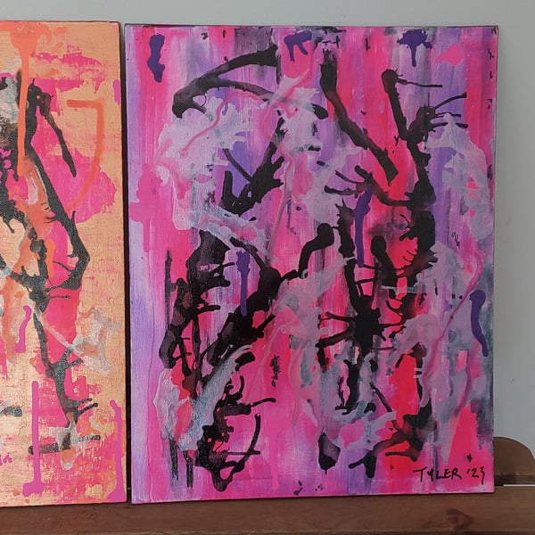 Sweet vs Sour - original duo abstract acrylic emotional painting on canvas board
