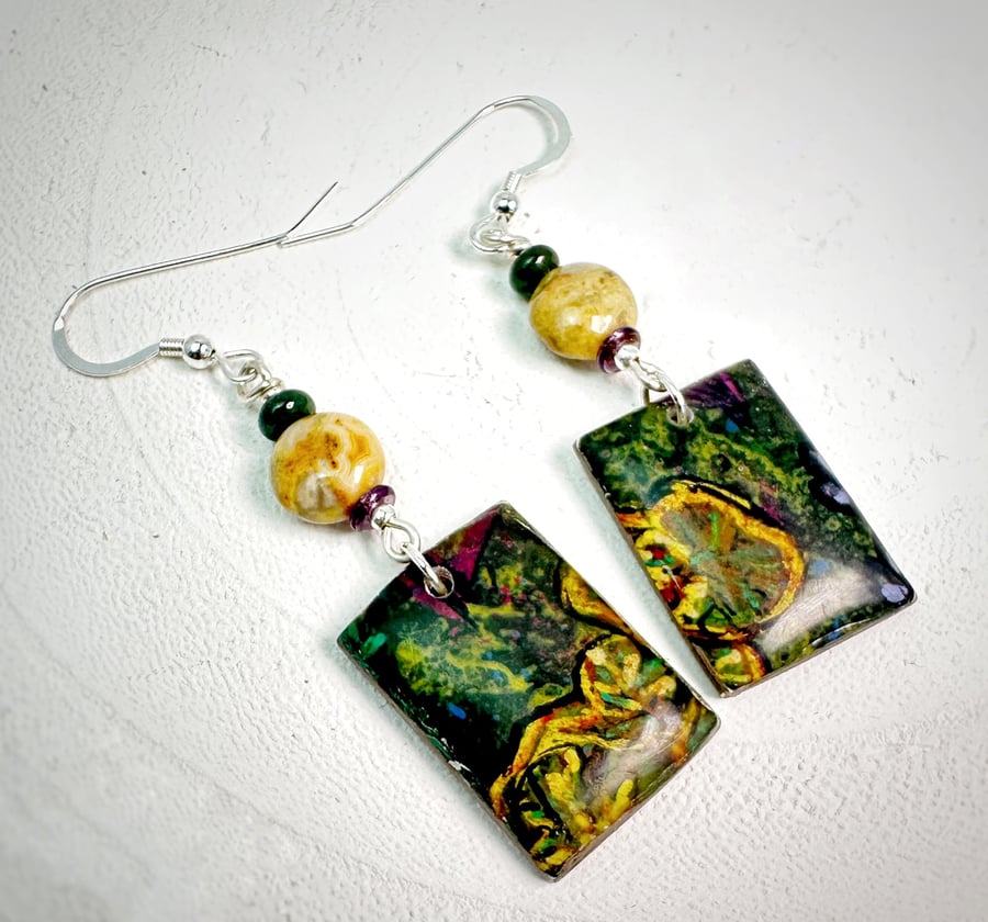 By the Lily Pond Euphorbia Botanical Print Earrings
