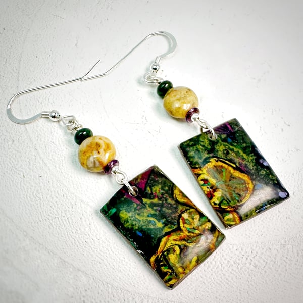 By the Lily Pond Euphorbia Botanical Print Earrings