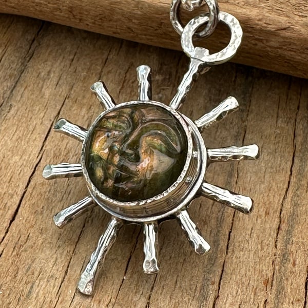 Guiding Star Pendant with carved labradorite face