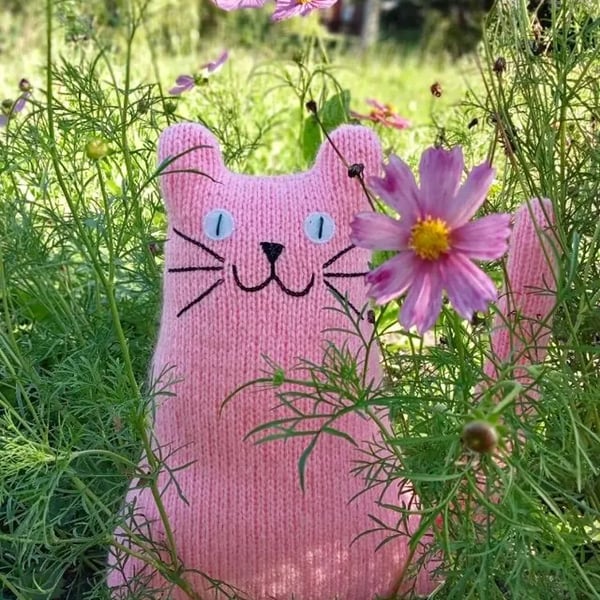 Hand Knitted  Cat doll  - Stuffed cat 