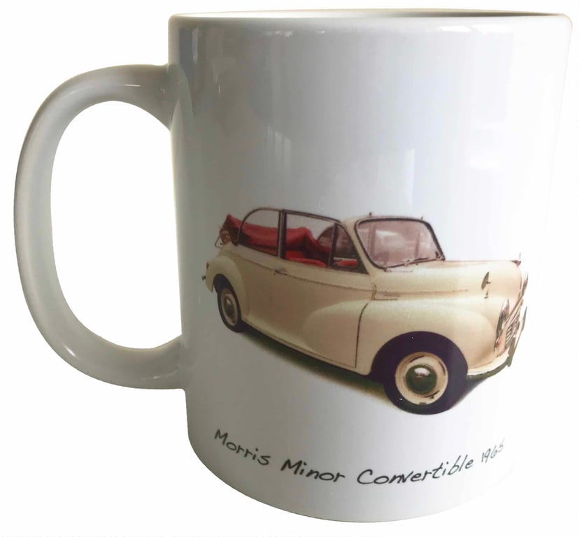 Morris Minor Convertible 1965 (Cream) - 11oz Ceramic Mug - Classic Soft Top