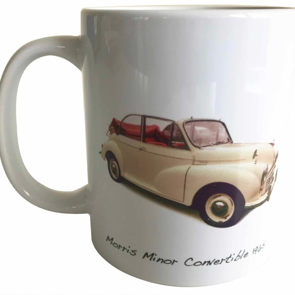 Morris Minor Convertible 1965 (Cream) - 11oz Ceramic Mug - Classic Soft Top