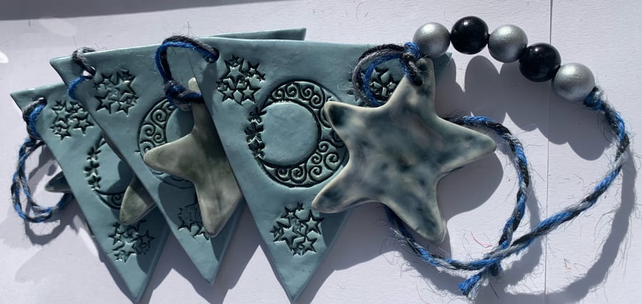 Moon and Stars Blue Clay Bunting