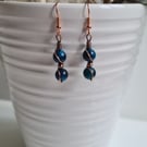 Blue Tiger's Eye & Copper Dangle Earrings Earings Gift Crystal Jewellery Jewelry