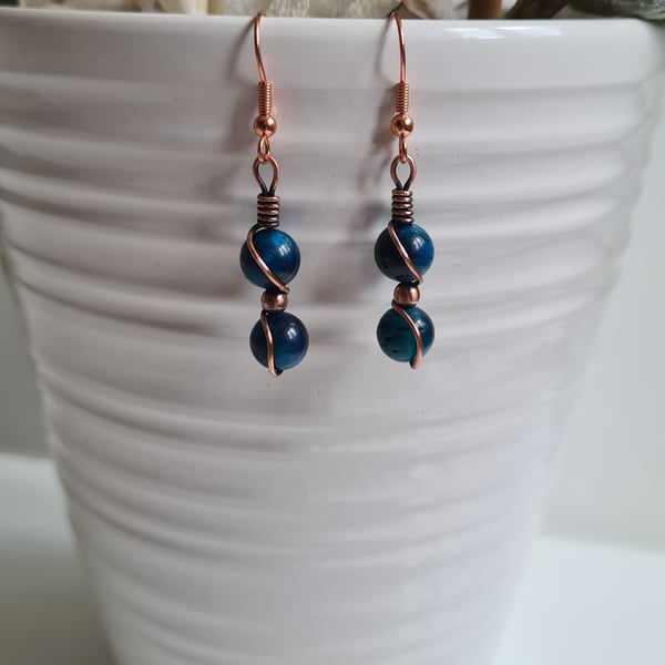 Blue Tiger's Eye & Copper Dangle Earrings Earings Gift Crystal Jewellery Jewelry