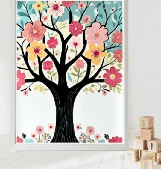 Vibrant Tree Wall Art Print - A4 Colorful Nursery Decor
