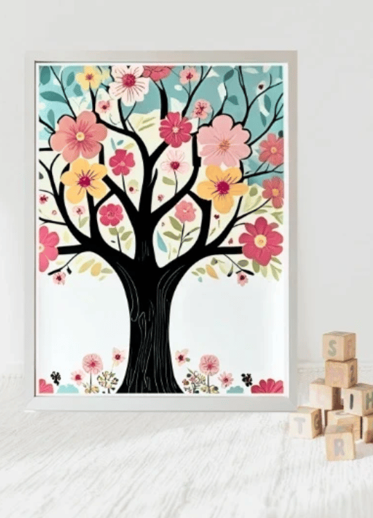 Vibrant Tree Wall Art Print - A4 Colorful Nursery Decor