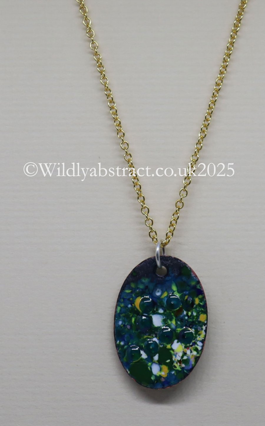 Blue oval kiln-fired enamel pendant