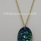 Blue oval kiln-fired enamel pendant
