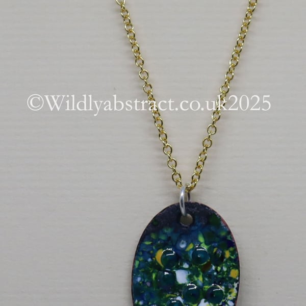 Blue oval kiln-fired enamel pendant
