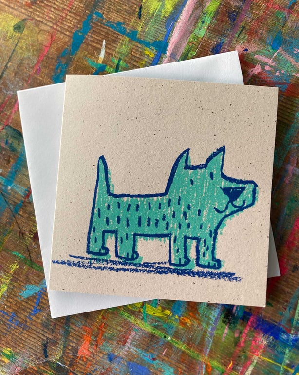 Mint green Dog screen printed card by Jo Brown Happy Tomato 