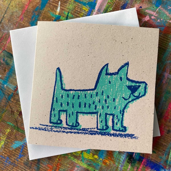 Mint green Dog screen printed card by Jo Brown Happy Tomato 