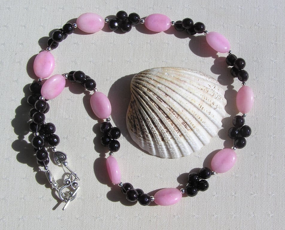 Red Garnet & Rose Quartz Crystal Gemstone Beaded Statement Necklace "Shiraz"