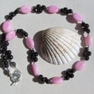 Red Garnet & Rose Quartz Gemstone Beaded Statement Necklace "Shiraz"