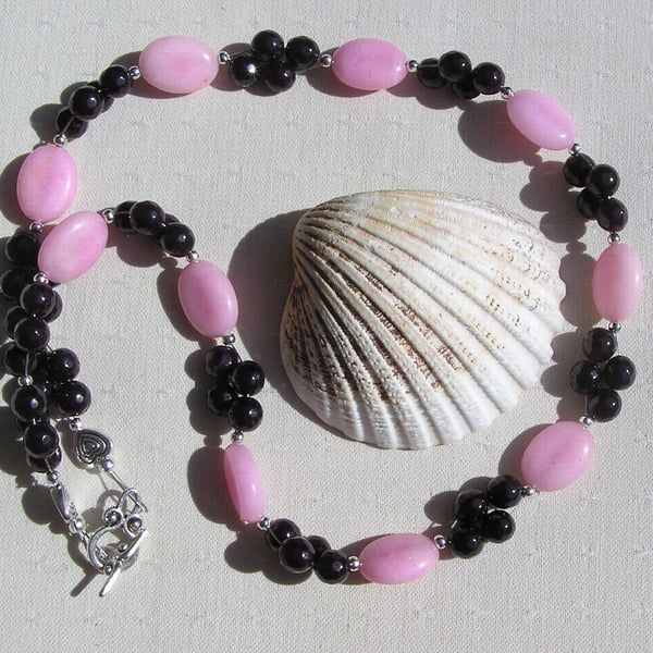 Red Garnet & Rose Quartz Crystal Gemstone Beaded Statement Necklace "Shiraz"