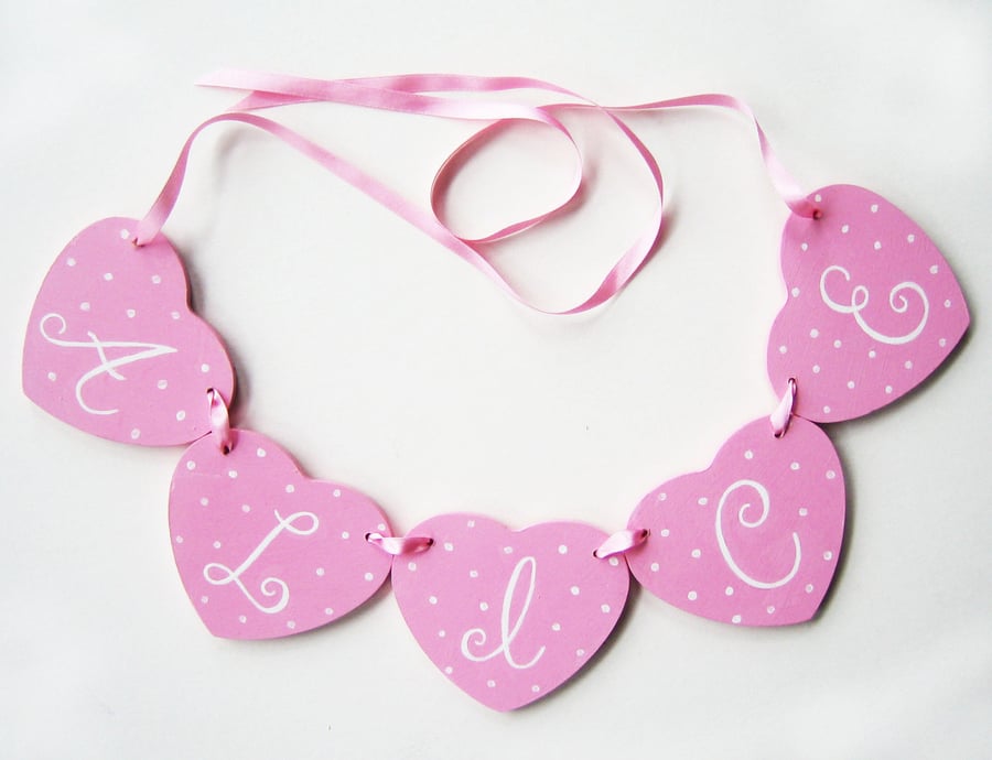 Girl's Gift, Personalised Heart Garland, Cot Decoration