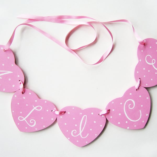 Girl's Gift, Personalised Heart Garland, Cot Decoration