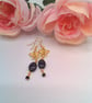 Earrings with Black Oval Glass Bead and a Gold Plated Butterfly, Gift for Her - Image 1