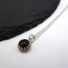 sterling silver chain, smoky quartz pendant