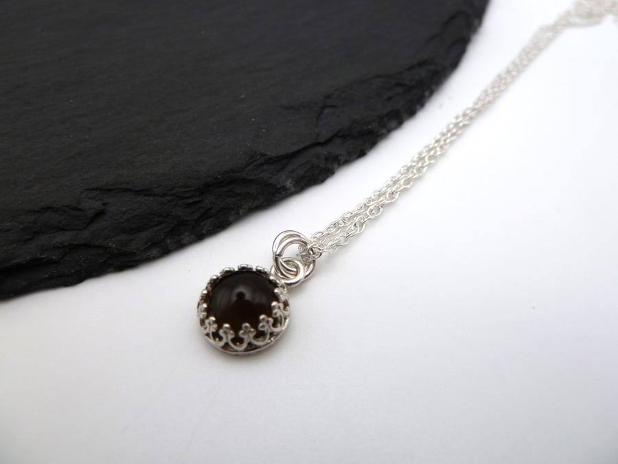 sterling silver chain, smoky quartz pendant