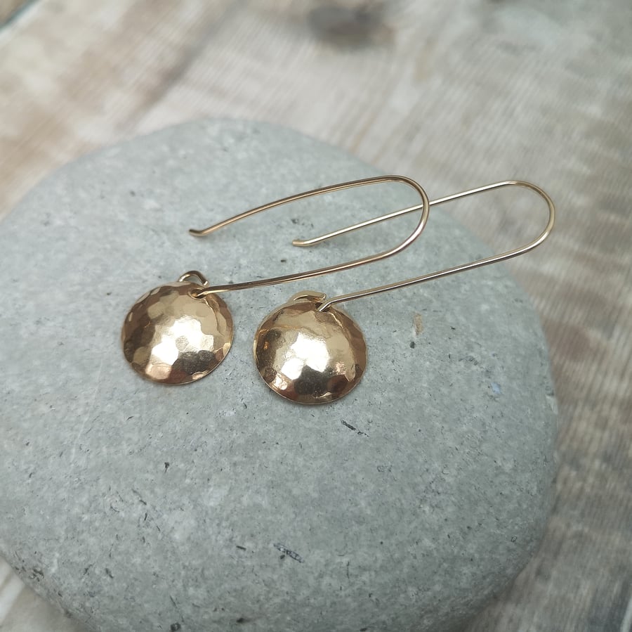 12ct Yellow Gold Hammered Disc Earrings