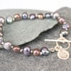 Hand knotted pearl bracelet with toggle clasp, Pearl wedding toggle bracelet