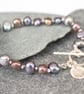 Hand knotted pearl bracelet with toggle clasp, Pearl wedding toggle bracelet