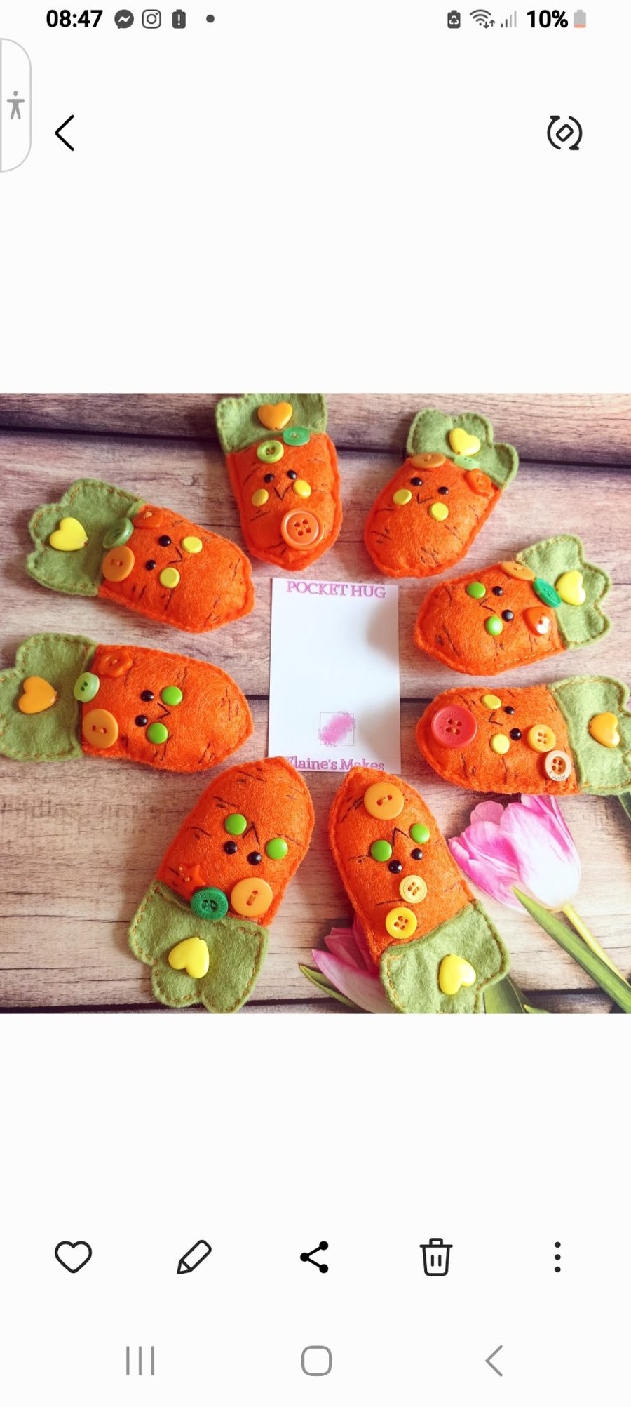 Image of 'Carrot' (large) pocket hug & pocket hug card hand sewn in wool blend felt