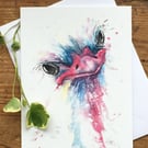 Ostrich Card, A5 blank greeting card with a watercolour ostrich design