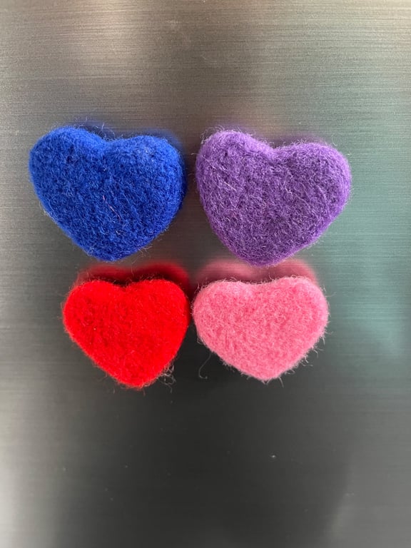 Needle felting heart fridge magnet 