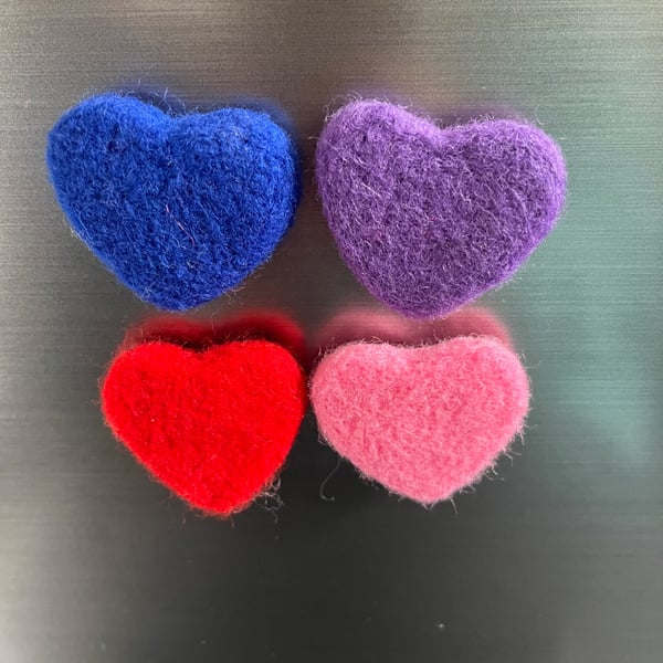 Needle felting heart fridge magnet 