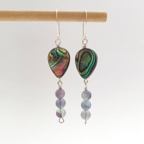 Abalone and Fluorite Earrings Silver.