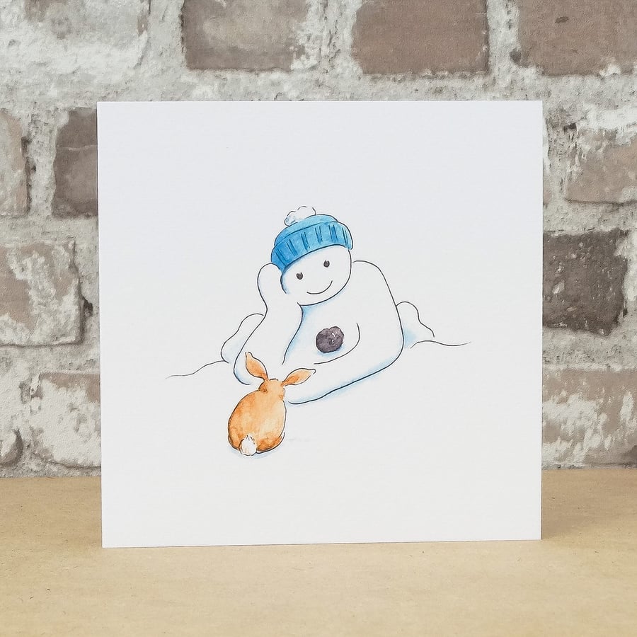 Christmas Card Snowman Rabbit
