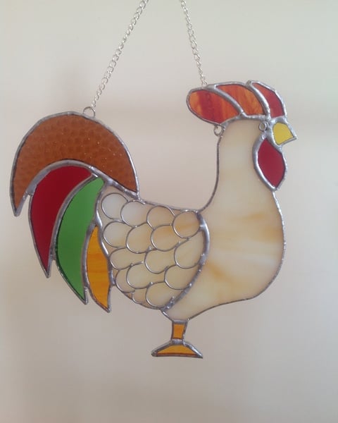 Stained glass cockerel suncatcher 