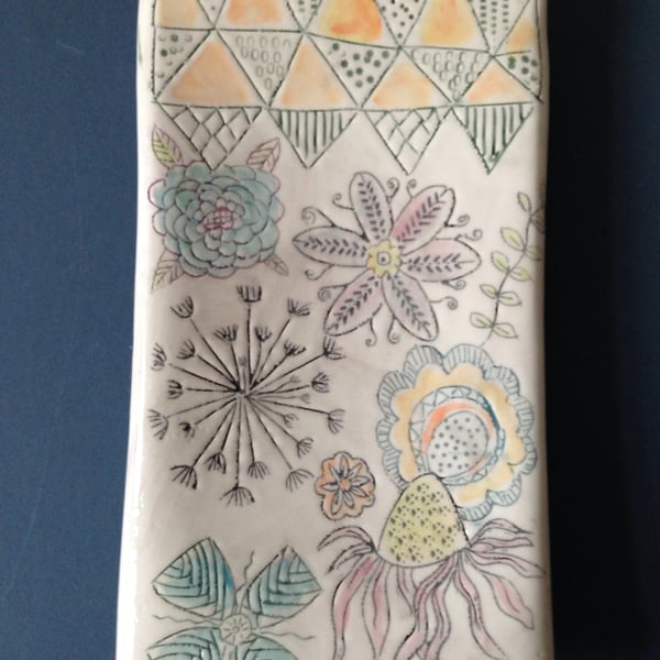 Wall art ceramic platter picture Flowers