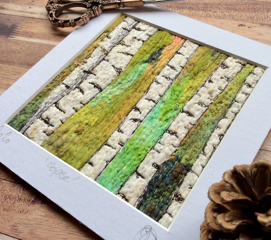 Embroidered silver birch landscape. 