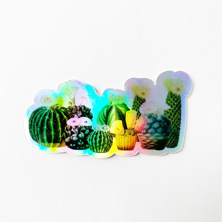 Holographic Flowering Cacti Sticker - Cactus Garden