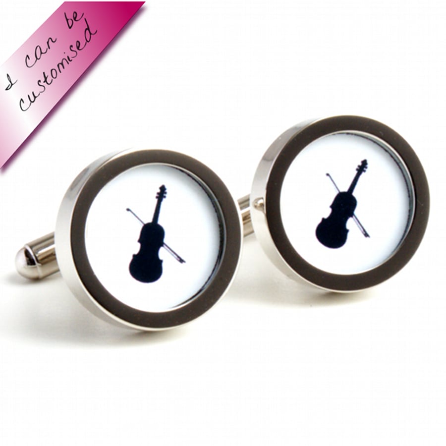 Violin Cufflinks in Black and White Silhouette Orchestra Cufflinks