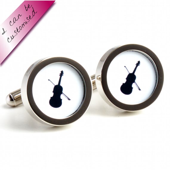 Violin Cufflinks in Black and White Silhouette Orchestra Cufflinks