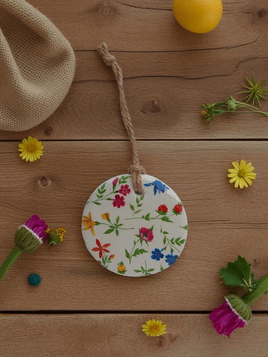 Rainbow Wildflowers Round Clay Hanging Aromatherapy Diffuser