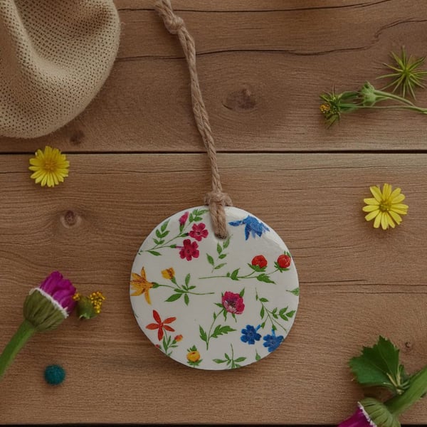 Rainbow Wildflowers Round Clay Hanging Aromatherapy Diffuser