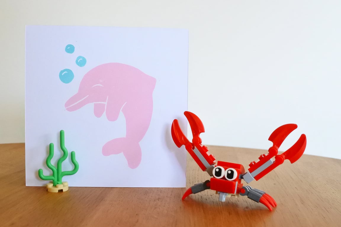 Pink River Dolphin - Original Handmade Lino Print