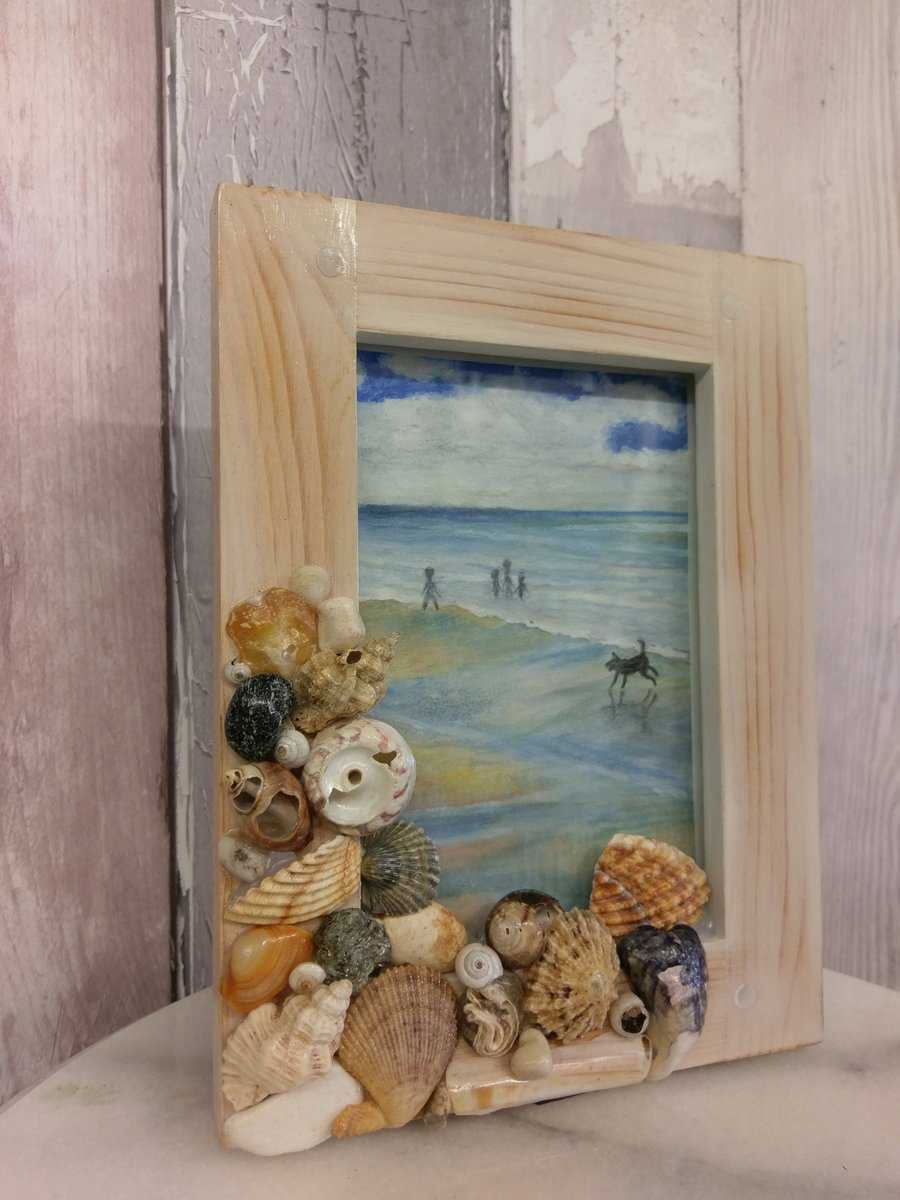 6x4 Whitewashed beech picture frame, with a hand painted watercolour painting