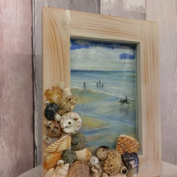 6x4 Whitewashed beech picture frame, with a hand painted watercolour painting