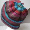 JANUARY SALE! Handknit TEEN or LADIES ROLL UP BEANIE Bright stripes