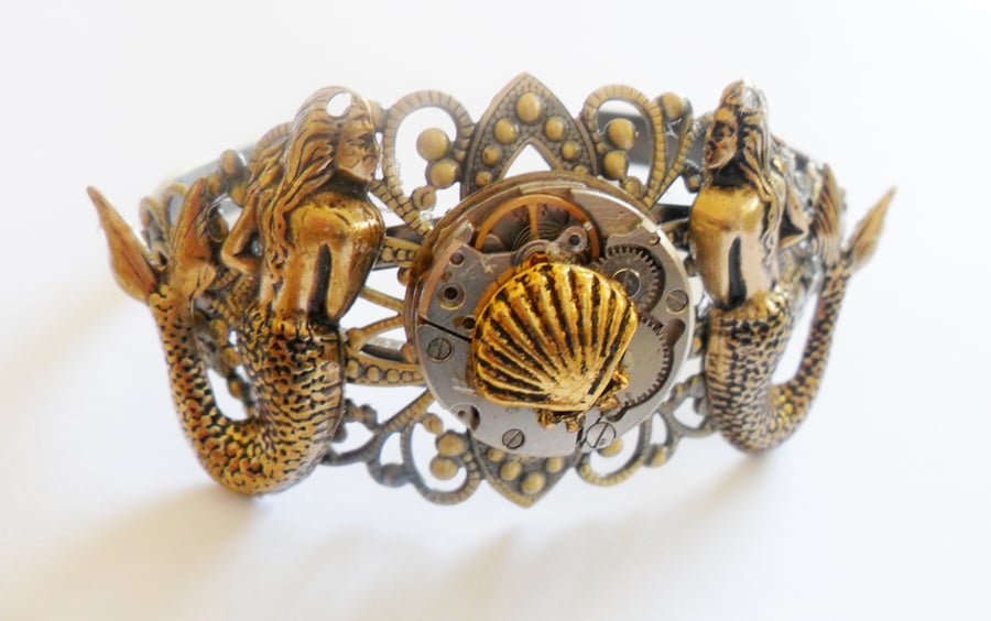 Steampunk Cuff Bracelet Mermaids Sirens of the Sea 