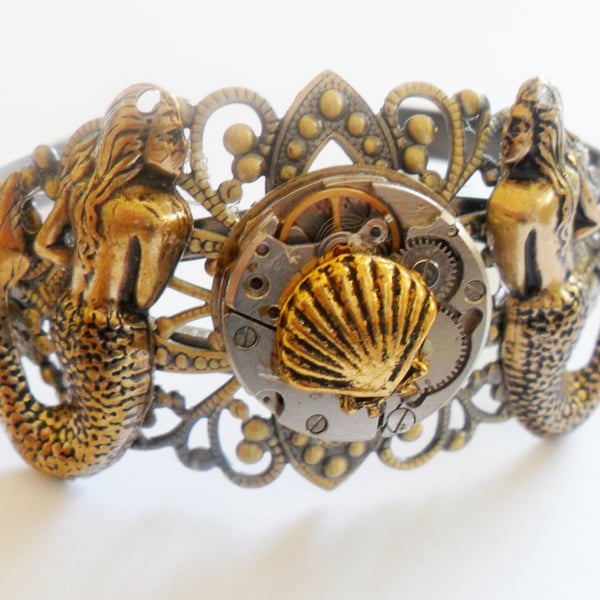 Steampunk Cuff Bracelet Mermaids Sirens of the Sea 