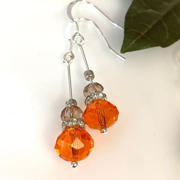 Burnt Orange and silver coloured Crystal Earrings Special Price