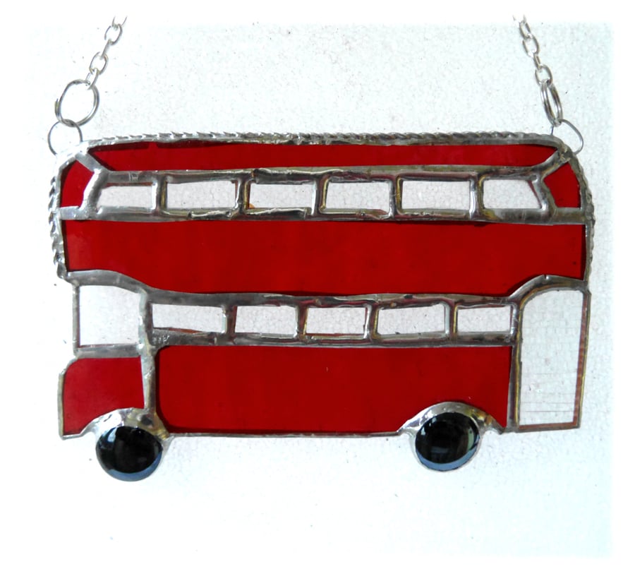 London Bus Suncatcher Stained Glass Red Double Decker